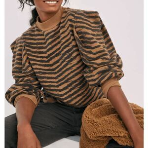 NEW! AGOLDE Folded Sleeve Mock Neck Sweatshirt Serpentine Tigress Stripe Size XS